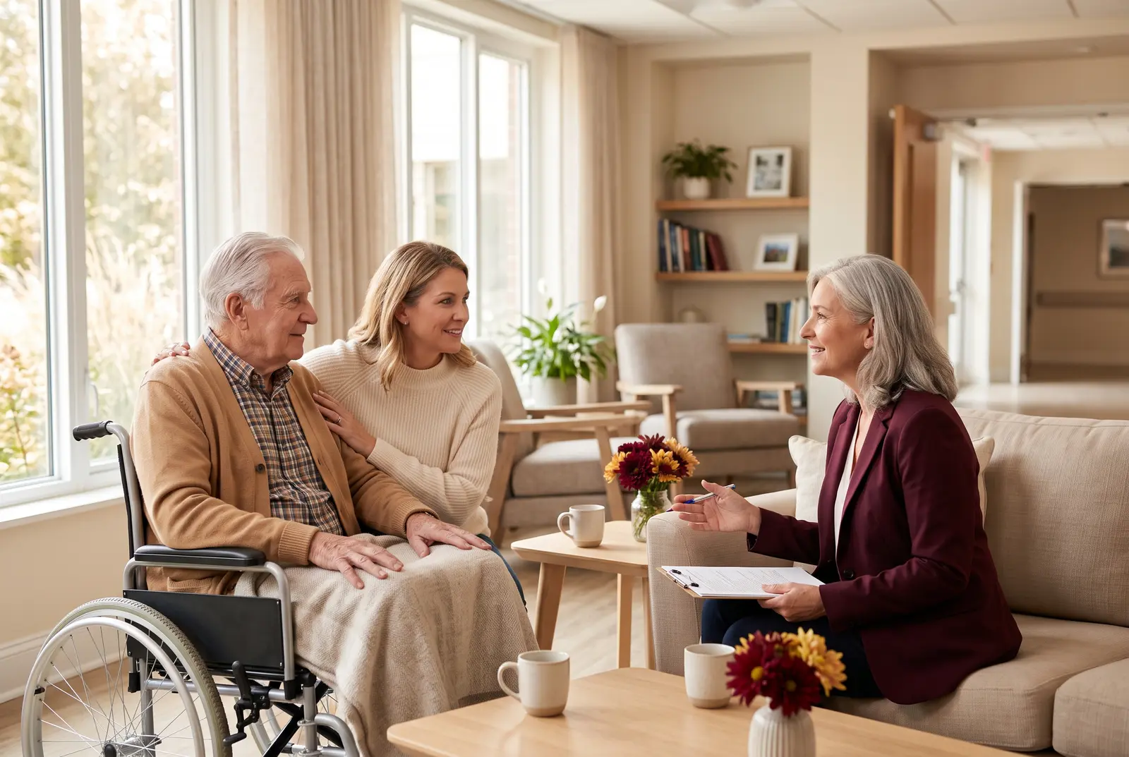 Family meeting with a care advisor after a hospital stay
